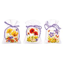 Vervaco Stickpackung - Geschenksäckchen Sommerblumen 3er-Set