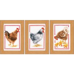 Vervaco Stickpackung - Miniaturen Hühner 3er-Set