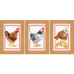 Vervaco Verachtert - Stickbilder Miniaturen Hühner 3er-Set