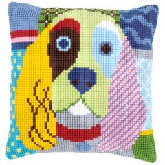 Vervaco Verachtert - Kreuzstichkissen Hund in Patchwork