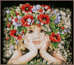 Lanarte Stickpackung - Mädchen mit Blumen 31x26 cm