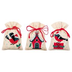 Vervaco Stickpackung - Geschenksäckchen Weihnachtsmotive 3er-Set