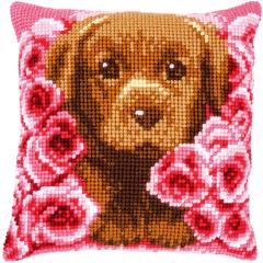 Vervaco Verachtert - Kreuzstichkissen Hund zwischen den Rosen
