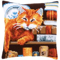 Vervaco Verachtert - Kreuzstichkissen Katze im Bücherregal