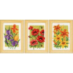 Vervaco Stickbild Miniaturen Sommerblumen 3er-Set