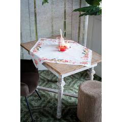 Vervaco Stickpackung - Tischdecke Kohlmeisen & Blüten 80x80 cm
