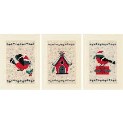 Vervaco Stickpackung - Passepartoutkarten Weihnachtvögel 3er-Set
