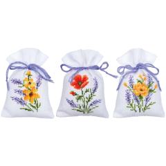 Stickpackung Vervaco - Geschenksäckchen Blumen 3er-Set