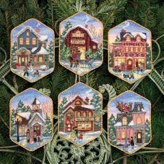 Dimensions Stickpackung - Ornament Christmas Village 6er-Set