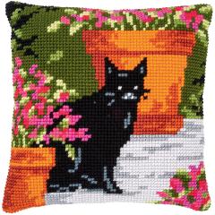 Vervaco Verachtert - Kreuzstichkissen Katze in den Blumen