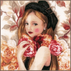 Lanarte Stickbild Mädchen mit Rosen 32x32 cm