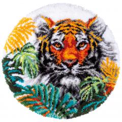 Knüpfteppich Vervaco - Tiger in Dschungelblättern Ø 67 cm