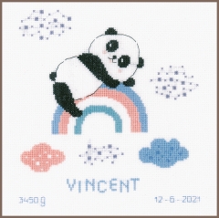Vervaco Stickpackung - Geburtsbild Panda auf dem Regenbogen
