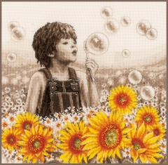 Vervaco Stickpackung - Junge mit Sonnenblumen 33x33 cm