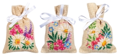 Vervaco Stickpackung - Geschenksäckchen Frühlingsblumen 3er-Set