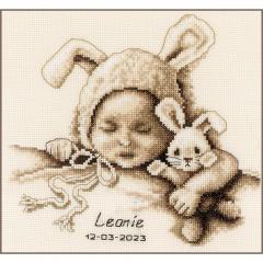Vervaco Stickpackung - Geburtsbild Baby & Kuschelhase 30x31 cm