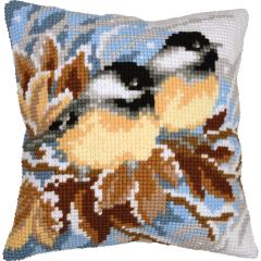 Kohlmeisen im Winter - Kreuzstichkissen Vervaco Verachtert (Stickkissen)