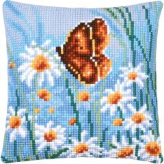 Vervaco - Kreuzstichkissen Schmetterling und Blumen