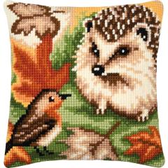 Igel & Rotkehlchen - Kreuzstichkissen Vervaco Verachtert (Stickkissen)
