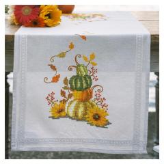 Läufer Kürbisse mit Blättern bedruckt - Vervaco Verachtert (Stickpackung)