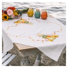 Tischdecke Kürbisse mit Blättern bedruckt - Vervaco Verachtert (Stickpackung)