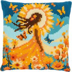 Mädchen mit der Sonne - Kreuzstichkissen Vervaco Verachtert (Stickkissen)