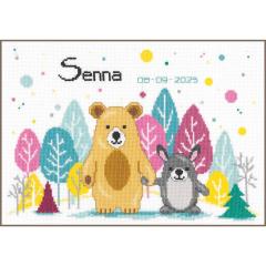 Geburtsbild Bär & Hase im Wald - Vervaco Verachtert (Stickpackung)