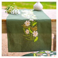 Läufer Weiße Blumen bedruckt - Vervaco Verachtert (Stickpackung)