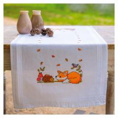 Läufer Tiere im Herbst bedruckt - Vervaco Verachtert (Stickpackung)