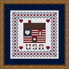 Stickvorlage Happiness Is Heartmade - Patriotic At Heart Cabin 