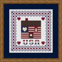 Stickvorlage Happiness Is Heartmade - Patriotic At Heart Cabin
