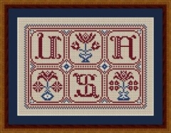 Stickvorlage Happiness Is Heartmade - Patriotic Floral USA