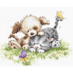 Luca-S Stickpackung - Dog and Cat with Butterfly