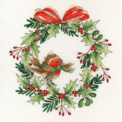 Stickpackung Bothy Threads - Robin Wreath 26 x 26 cm
