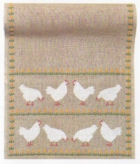 Fremme Stickpackung - Läufer Weisse Hühner 89x33 cm